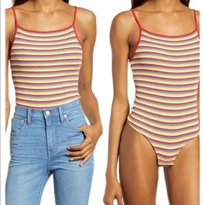 MADEWELL Rainbow Stripe Ribbed Thong Bodysuit